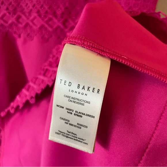 Ted Baker Elayna Tiered Pink Lace Sleeveless V-Neck Mini Bright Skater Dress - Picture 4 of 6